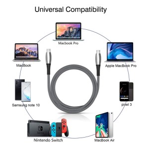 USB Type-C to USB Type-C Charger Cable 100W 5A Double Braided Nylon USB Adapter Cable With for Samsung Huawei