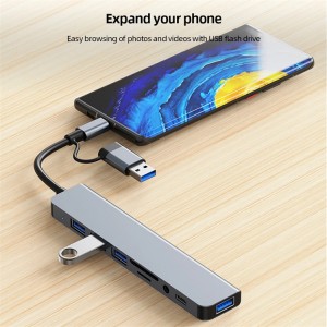 8 in 1 Ports USB A Type C Hub Concentrator Docking Station 3 0 Multi Adapter SD TF Card Reader Audio Multi-hub Dock Splitter