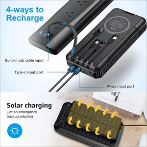 High Quality Power Bank High Capacity Wireless Portable Built In Cable Solar Power Bank 24000mAh