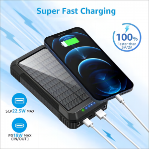 High Quality Power Bank High Capacity Wireless Portable Built In Cable Solar Power Bank 24000mAh