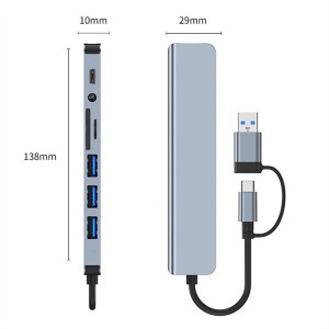 8 in 1 Ports USB A Type C Hub Concentrator Docking Station 3 0 Multi Adapter SD TF Card Reader Audio Multi-hub Dock Splitter