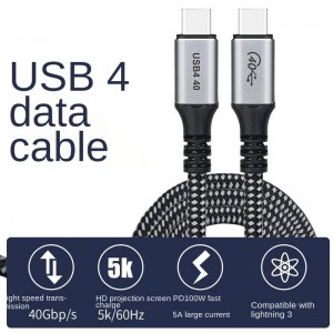 USB C 40gbps cable USBC Cable 20v 5a 100W Transmission thunderbolt USB4.0 durable nylon braiding type-c data cables for macbook