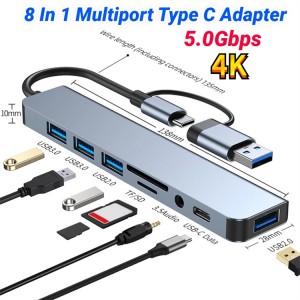 8 in 1 Ports USB A Type C Hub Concentrator Docking Station 3 0 Multi Adapter SD TF Card Reader Audio Multi-hub Dock Splitter